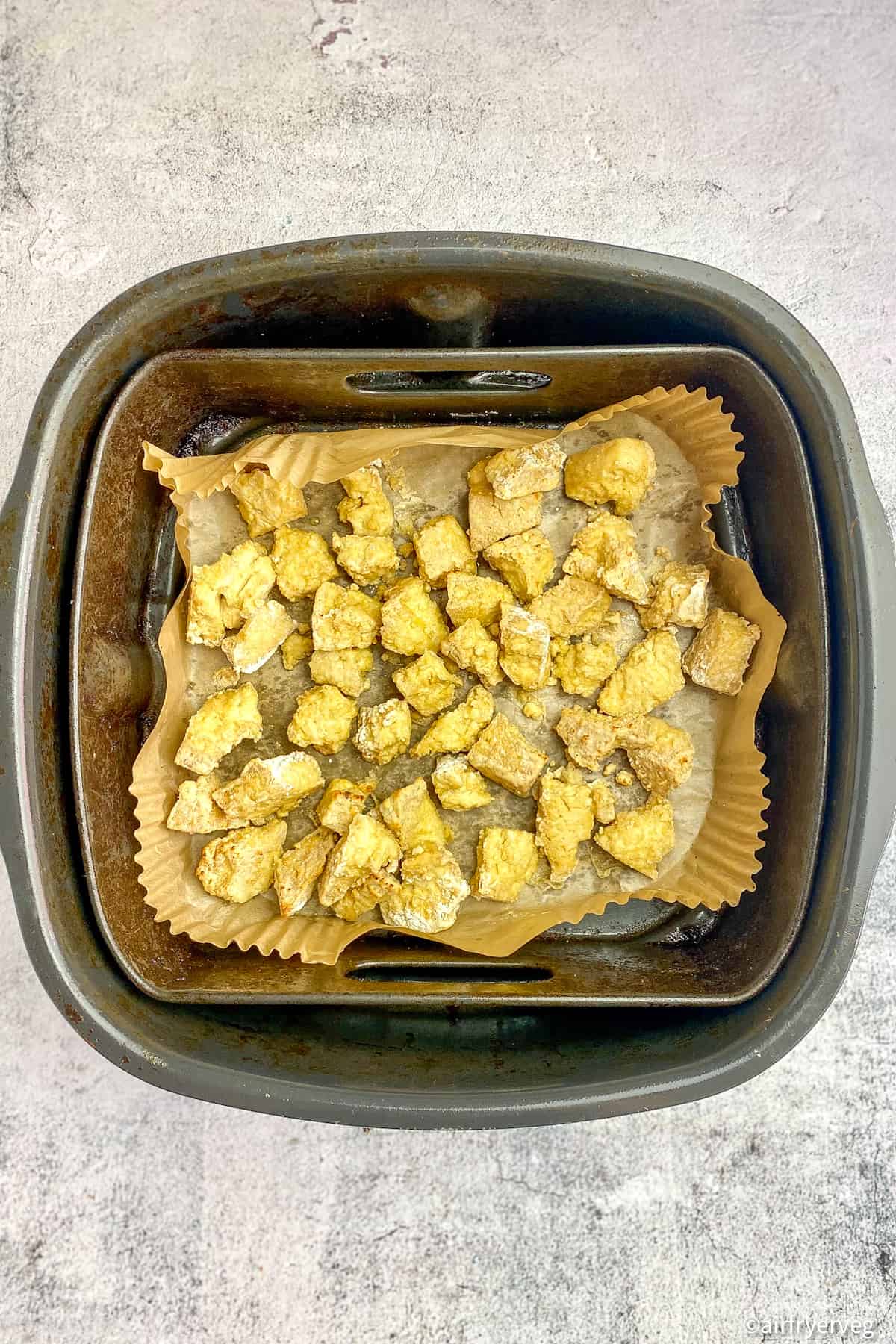 Tofu cooked in air fryer.